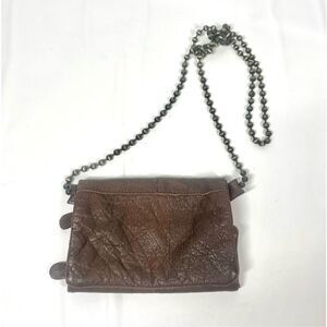 Free People Brown Pebbled Leather Trifold Crossbody Bag Detachable Beaded Strap